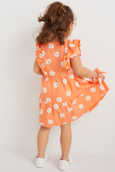 Batolata dívky - Souprava - šaty a scrunchie gumička do vlasů - oranžová