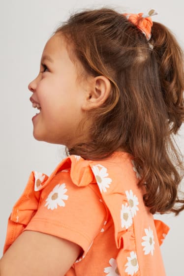 Batolata dívky - Souprava - šaty a scrunchie gumička do vlasů - oranžová