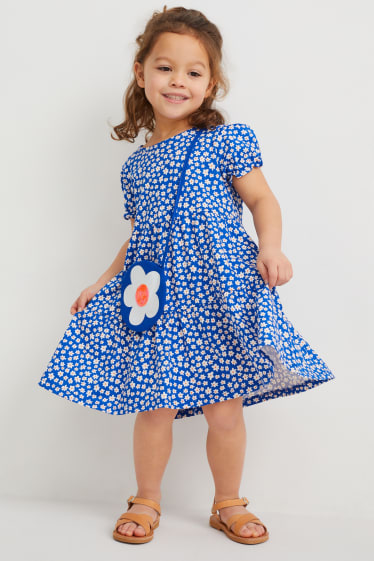 Filles - Ensemble - robe et sac - 2 pièces - à fleurs - bleu