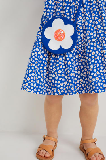 Filles - Ensemble - robe et sac - 2 pièces - à fleurs - bleu