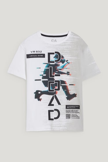 Reverskraag - T-shirt - Augmented reality-motief - wit