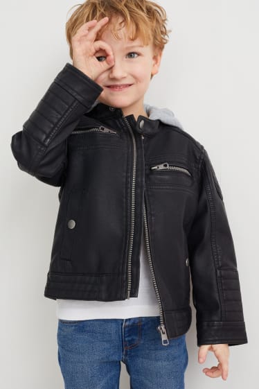 Toddler Boys - Jachetă de motociclist cu glugă - imitație de piele - negru