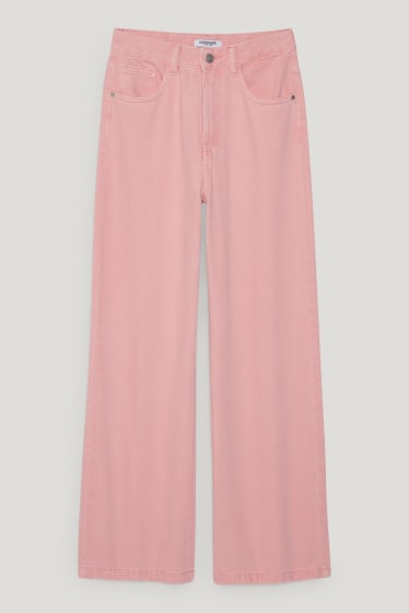 Clockhouse femme - CLOCKHOUSE - pantalon - high waist - wide leg - rose