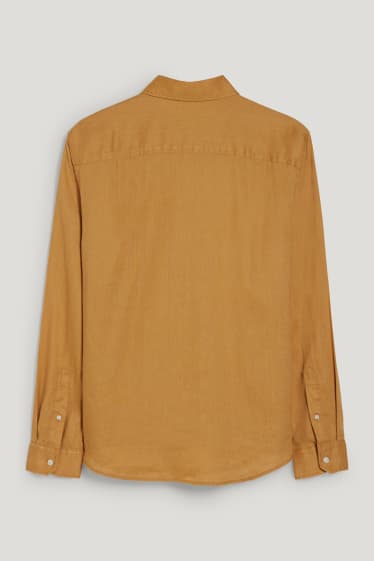 Hommes - Chemise - regular fit - col Kent - lin mélangé - jaune moutarde