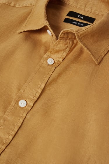 Hommes - Chemise - regular fit - col Kent - lin mélangé - jaune moutarde