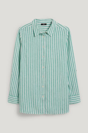 Women - Blouse - striped - white / green