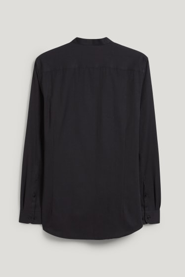 Uomo - Camicia Oxford - slim fit - colletto alla coreana - nero