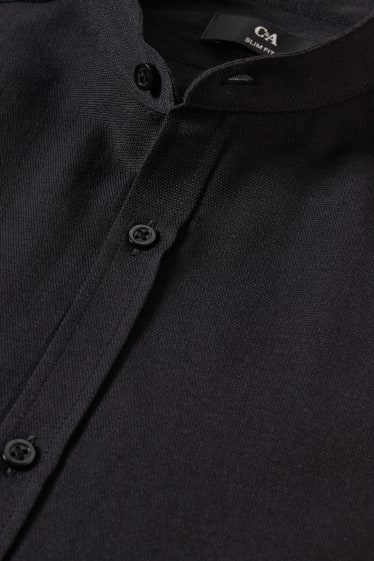 Uomo - Camicia Oxford - slim fit - colletto alla coreana - nero