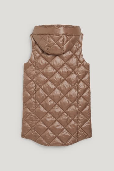 Dames - Gewatteerde bodywarmer met capuchon - lichtbruin