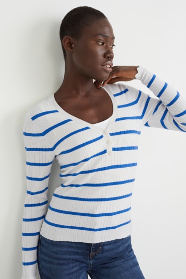 Donna - Maglione - a righe - bianco / azzurro