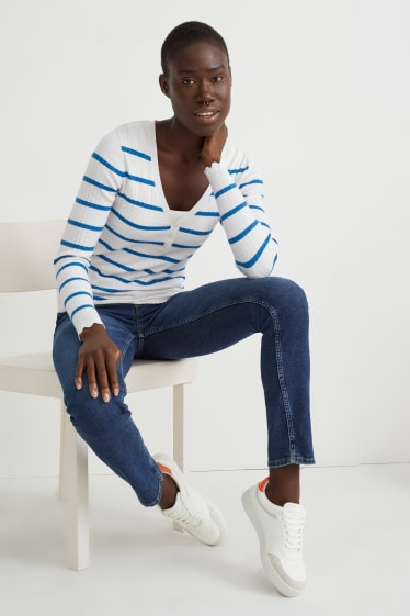 Donna - Maglione - a righe - bianco / azzurro