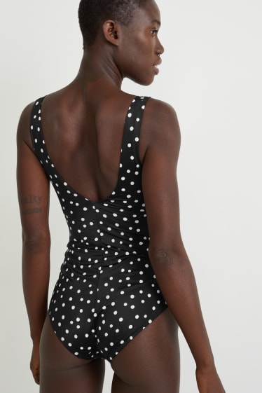 Women - Swimsuit - padded - polka dot - black