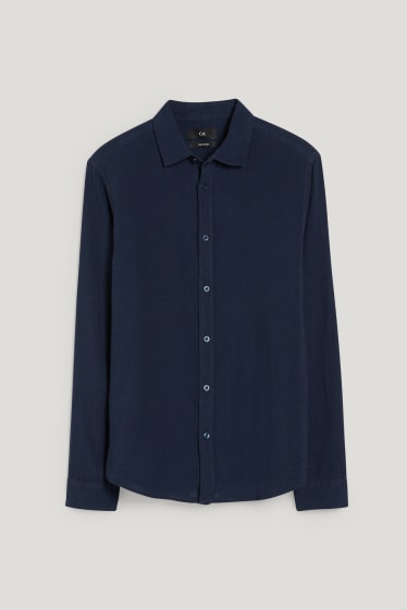 Hommes - Chemise - regular fit - Kent - lin mélangé - bleu foncé