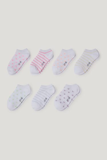Filles - Lot de 7 paires - cœurs - chaussettes de sport à motif - blanc