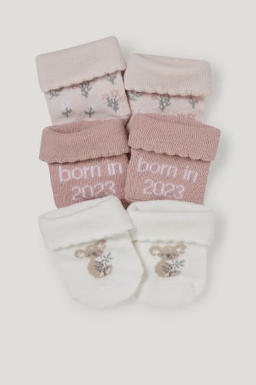 Baby Girls - Multipack 3er - Bärchen - Erstlings-Socken mit Motiv - weiß / rosa