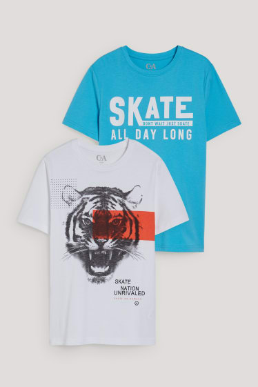 Garçons - Encore plus de tailles - lot de 2 - T-shirts - blanc / bleu clair