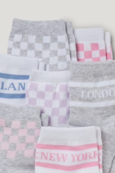 Filles - Lot de 7 paires - carreaux et villes - chaussettes à motif - blanc