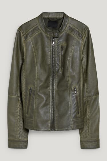 Donna - Giacca stile motociclista - similpelle - verde