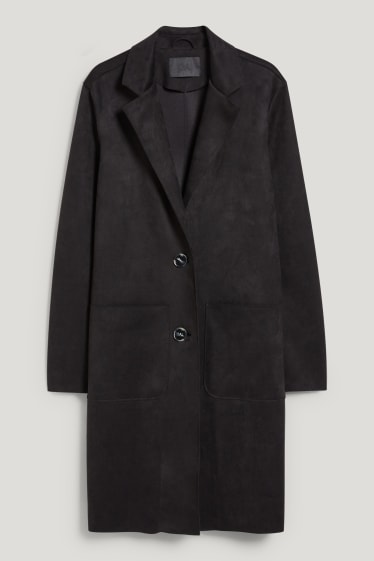 Damen - Mantel - Velourslederimitat - schwarz