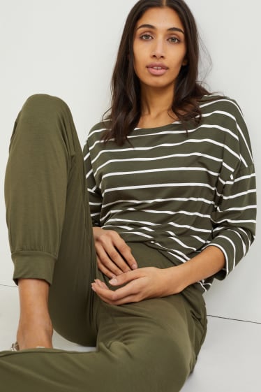 Dames - Longsleeve - gestreept - donkergroen