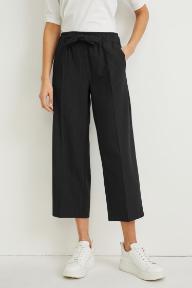 Femmes - Pantalon en toile - mid waist - wide leg - à rayures - bleu foncé