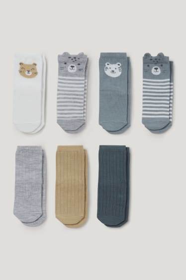 Bébé garçons - Lot de 7 paires - oursons - chaussettes bébé à motif - gris