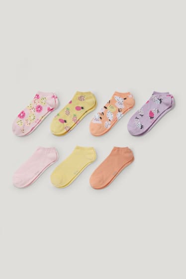 Filles - Lot de 7 paires - fruits - chaussettes de sport à motif - violet clair