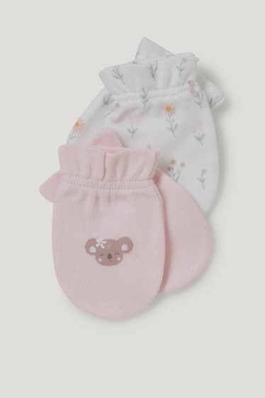 Bébé filles - Lot de 2 paires - gants antigrattements - rose clair
