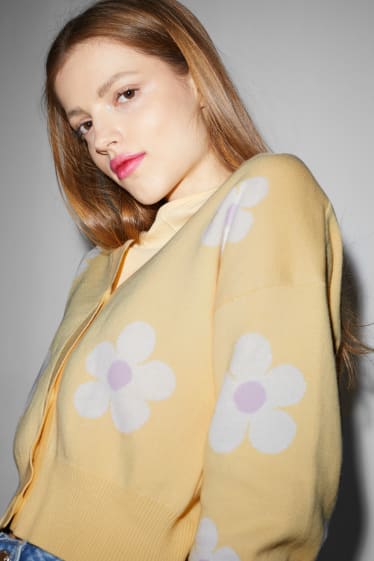 Clockhouse femme - CLOCKHOUSE - gilet de maille court - à fleurs - jaune