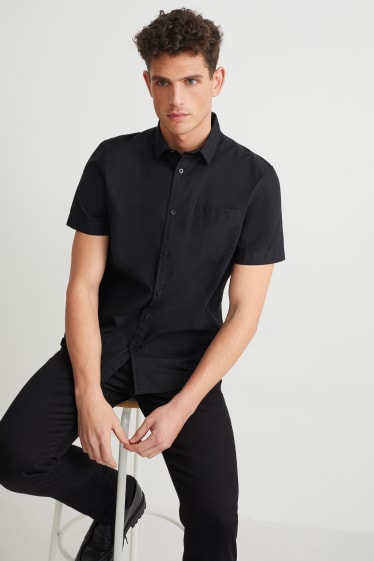 Pánské - Košile - regular fit - kent - černá
