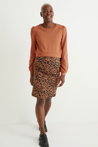 Women - Set - maternity sweatshirt and skirt - 2 piece - brown