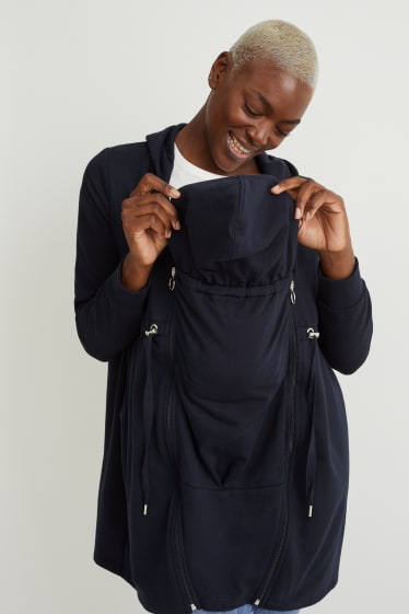 Mujer - Sudadera premamá con cremallera, capucha y cubierta para el bebé - azul oscuro