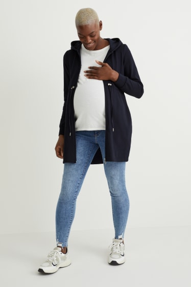 Mujer - Sudadera premamá con cremallera, capucha y cubierta para el bebé - azul oscuro