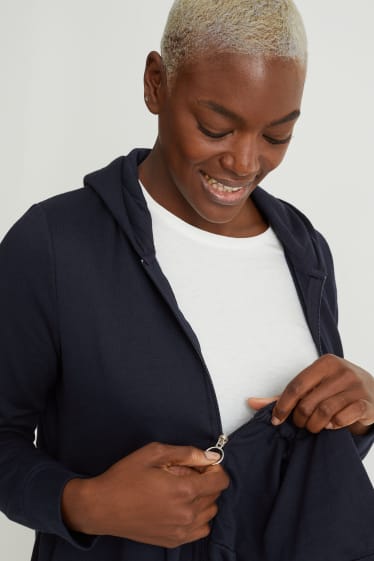 Mujer - Sudadera premamá con cremallera, capucha y cubierta para el bebé - azul oscuro