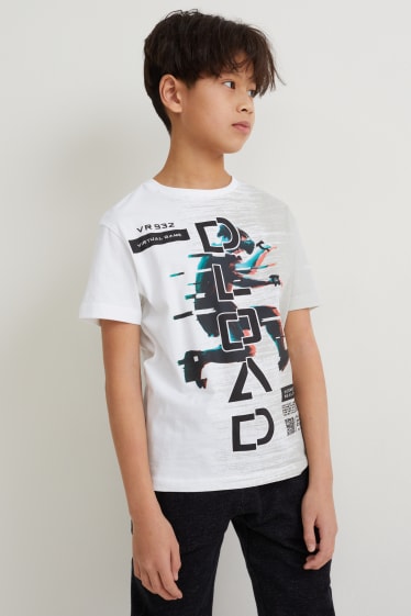 Reverskraag - T-shirt - Augmented reality-motief - wit