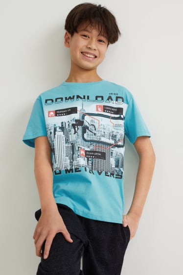 Reverskraag - T-shirt - lichtturquoise