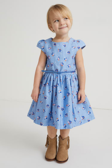 Filles - Robe avec ceinture - à fleurs - bleu clair