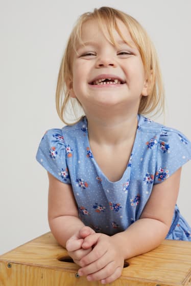 Filles - Robe avec ceinture - à fleurs - bleu clair
