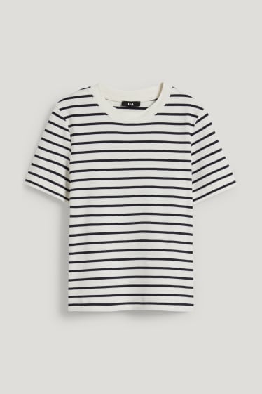 Kobiety - T-shirt - bawełna bio - w paski - ciemnoniebieski / kremowobiały