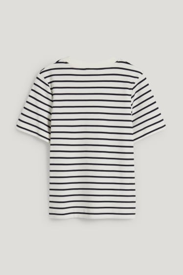 Kobiety - T-shirt - bawełna bio - w paski - ciemnoniebieski / kremowobiały