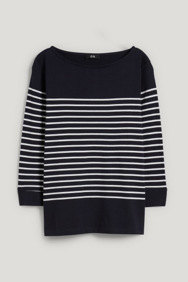 Dames - Longsleeve - gestreept - zwart / wit
