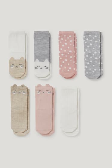 Bébé filles - Lot de 7 paires - chatons - chaussettes bébé à motif - rose
