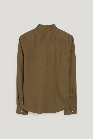 Pánské - Košile - regular fit - kent - lněná směs - khaki