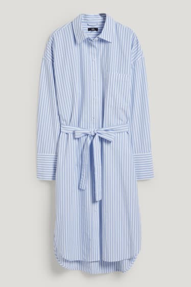 Women - Shirt dress - striped - white / light blue