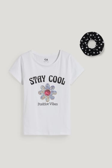 Niñas - Set - camiseta de manga corta y coletero - blanco