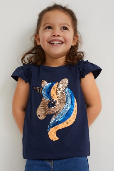 Toddler Girls - Maglia a maniche corte - effetto brillante - blu scuro