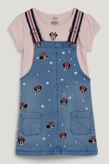 Toddler Girls - Minnie - set - maglia a maniche corte e salopette - 2 pezzi - jeans azzurro
