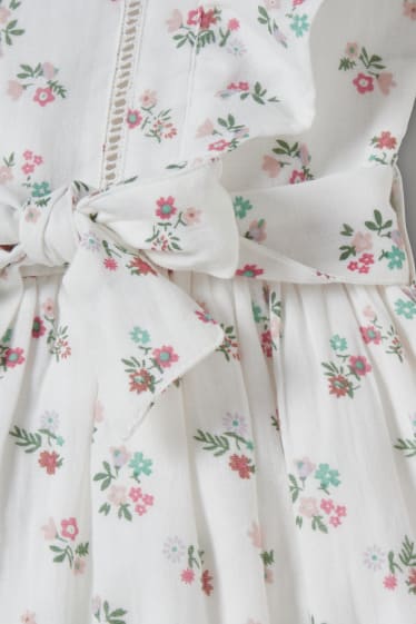 Batolata dívky - Souprava - šaty a scrunchie gumička do vlasů - 2dílná - s květinovým vzorem - krémově bílá