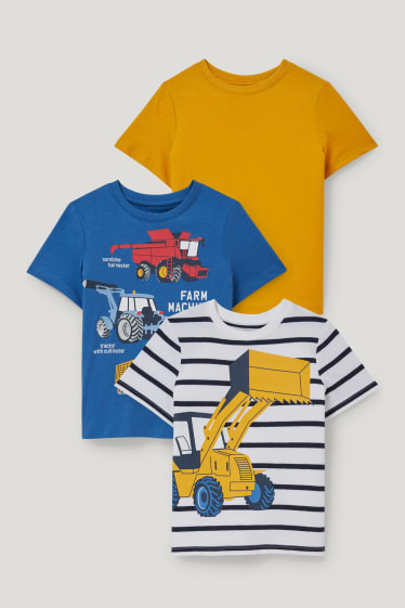 Niños - Pack de 3 - excavadoras - camisetas de manga corta - azul oscuro
