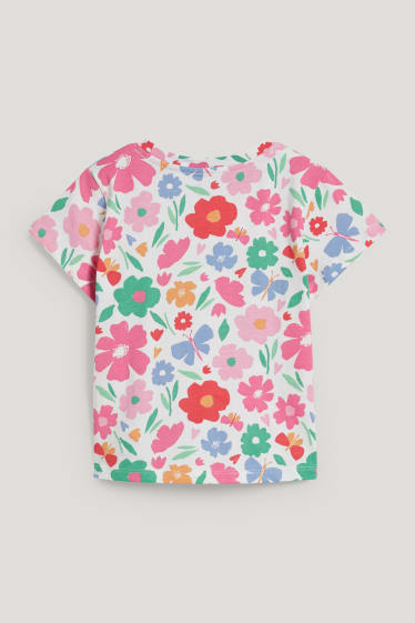 Małe dziewczynki - Koszulka z krótkim rękawem - w kwiaty - kremowobiały
